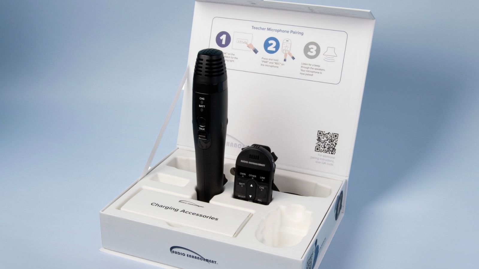 Audio enhancement classroom microphone packaging by Logic Agency